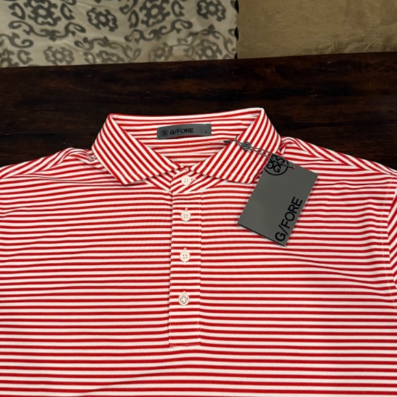 G/Fore Men's Large LAVA Feeder Stripe Tech Modern Spread Collar Polo MSRP $120 - Picture 2 of 6